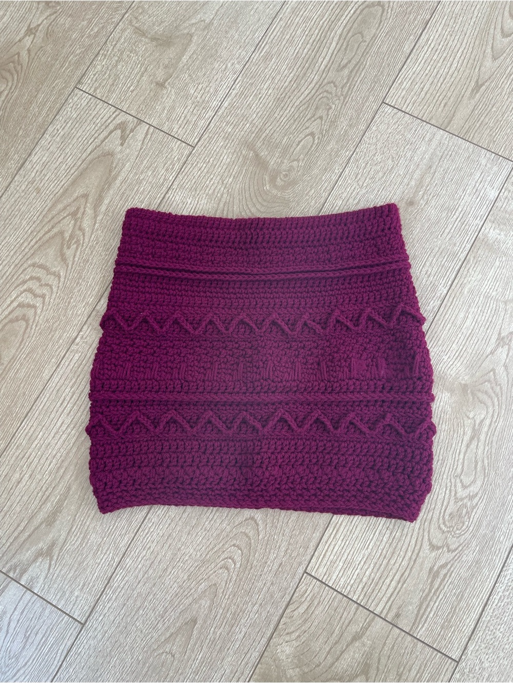 Handcrafted Crochet Mini Skirt in Deep Berry